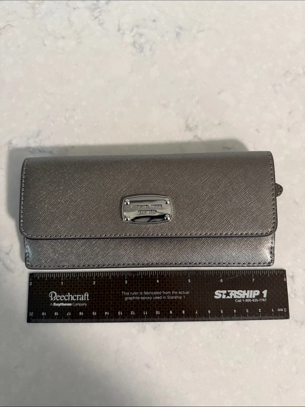 Michael Kors Pewter Metallic Continental Slim Wallet w/Logo Plaque- never used